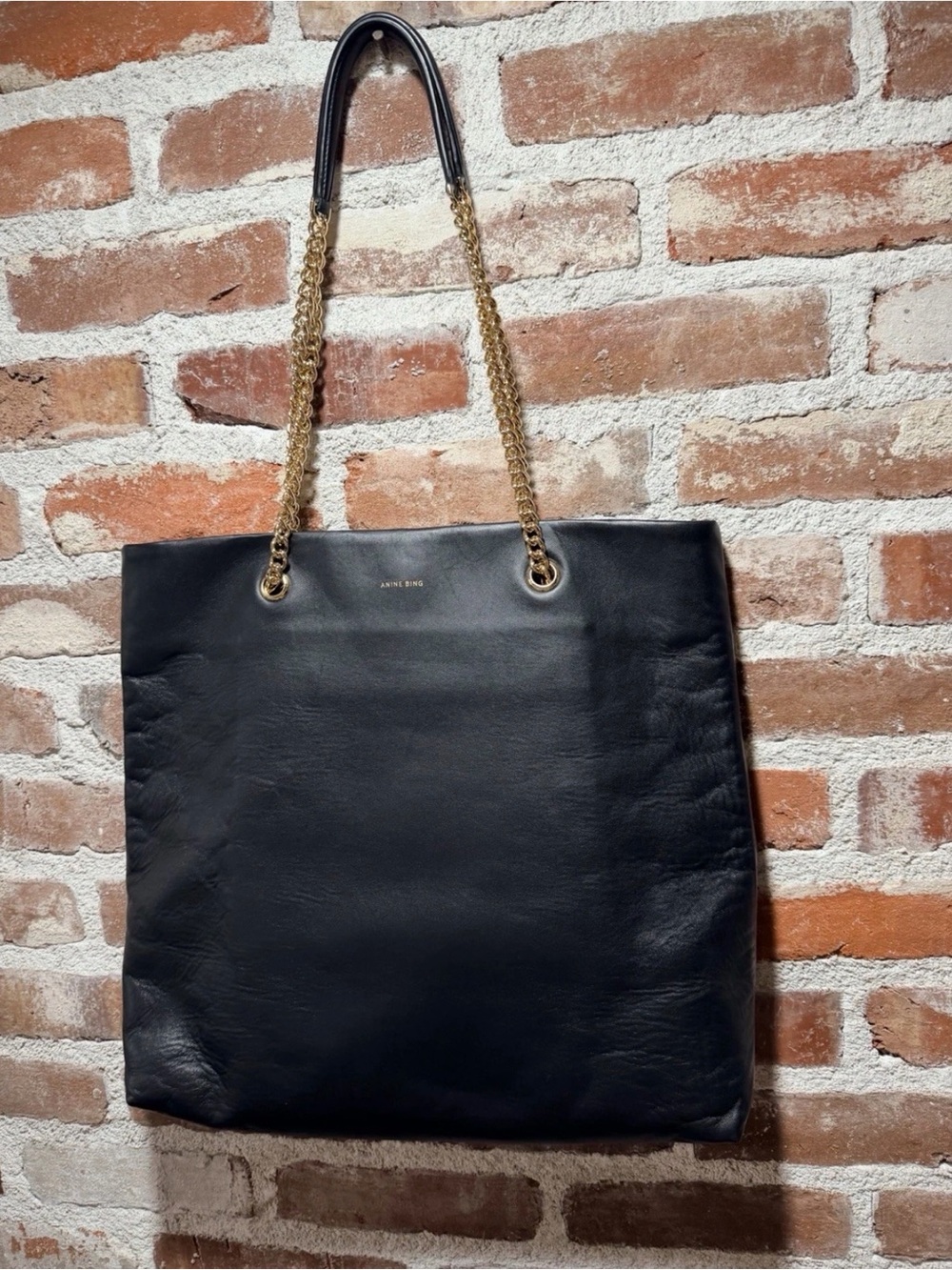 Anine Bing Leather Tote with Gold Chain Handles